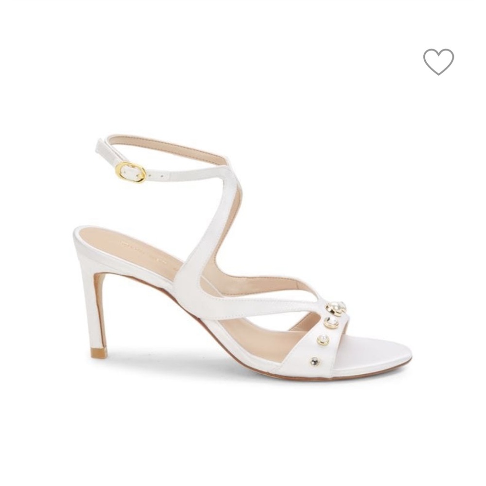 Stuart Weitzman white embellished pearl crystal diamond satin heels sandals NWT